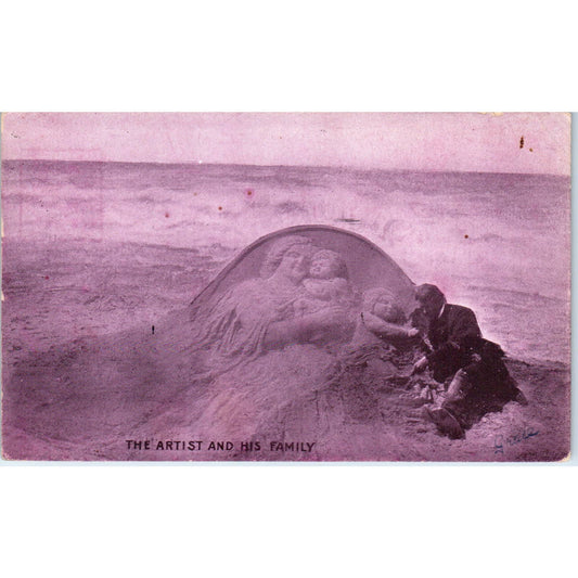 Sand Artist on the Beach 1908 Atlantic City NJ Original Postcard TK1-25