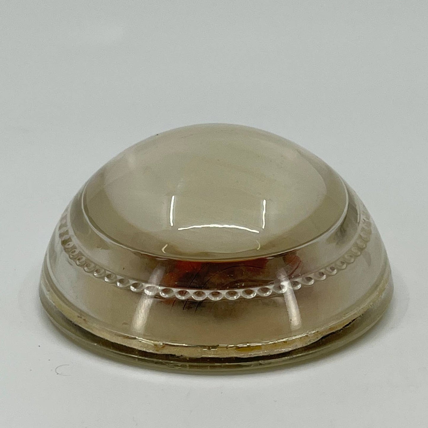 Antique Glass Paperweight Dried Flowers Red Orange 3” SA3