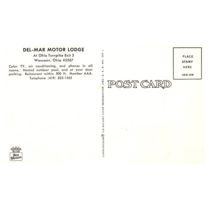 Vintage Postcard - Del-Mar Motor Lodge Interior Room Wauseon OH AD9