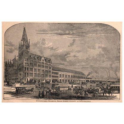 Pennsylvania Railroad Broad St. Station Philadelphia 5x8" Engraving 1899 TJ8-7