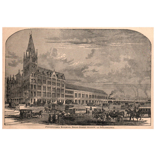 Pennsylvania Railroad Broad St. Station Philadelphia 5x8" Engraving 1899 TJ8-7