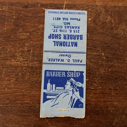 National Barber Shop Kansas City MO Advertising Matchbook Cover MM11-8