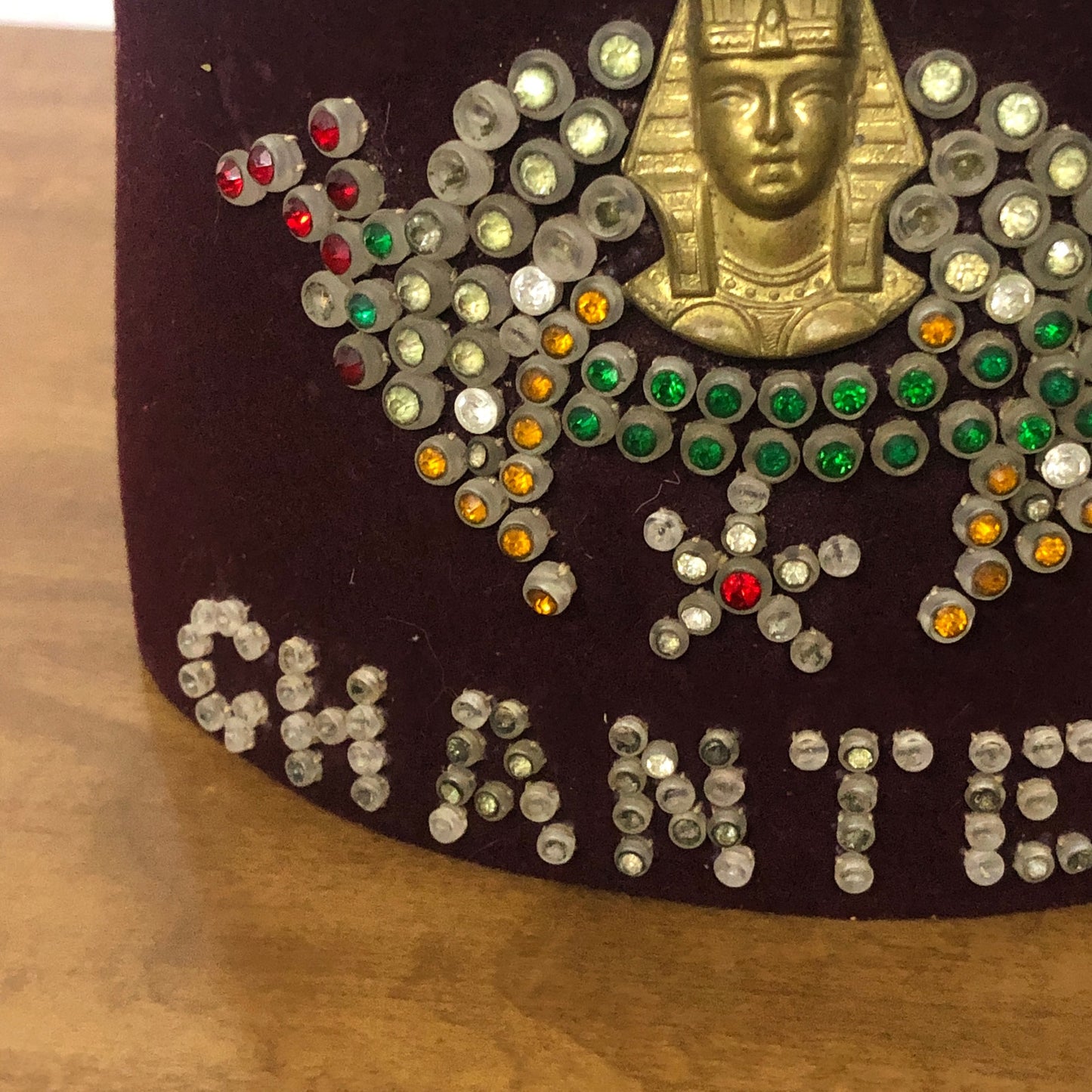 Vintage Osman Chanters Masonic Shriner Fez Hat Rhinestone Sphinx Minnesota TA9