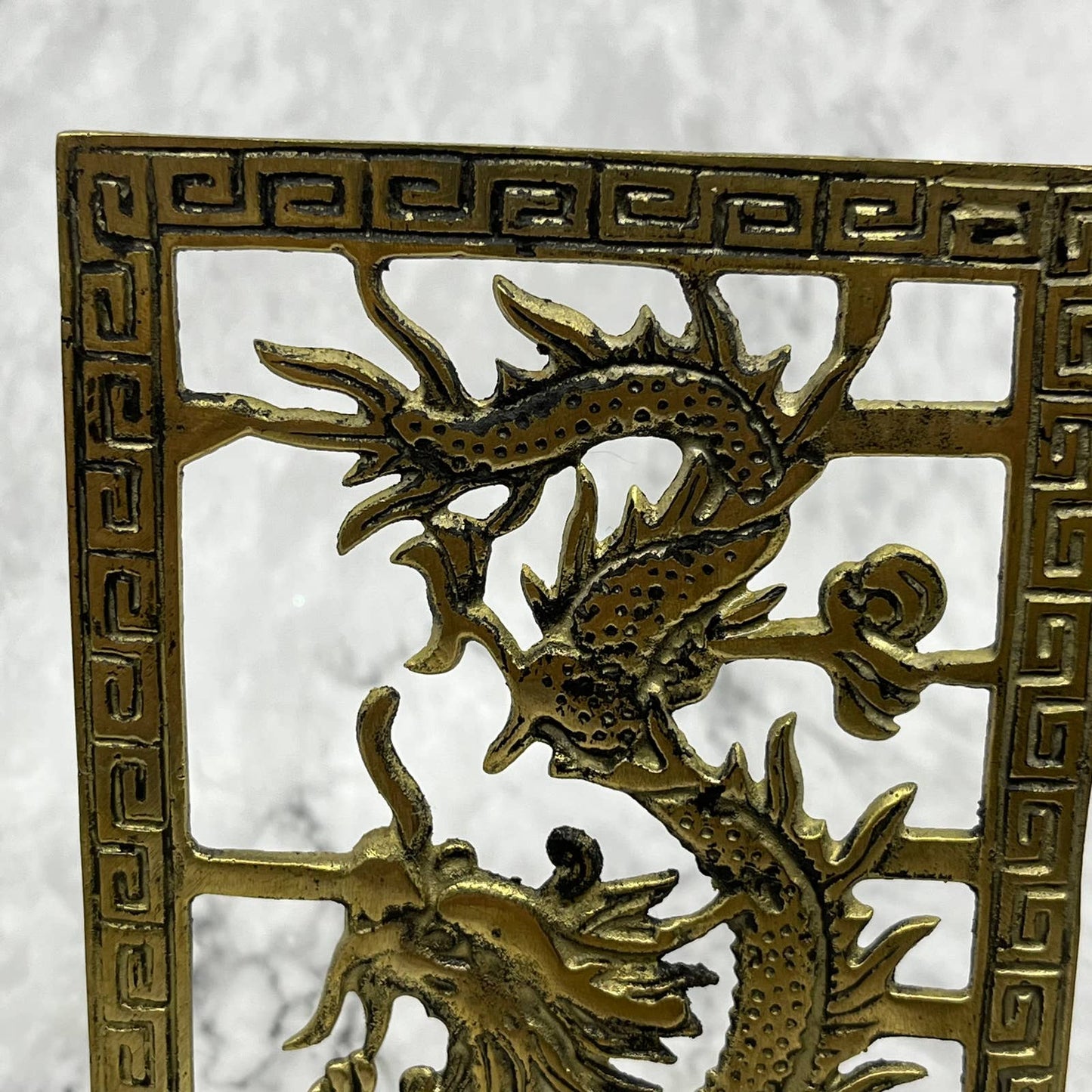 MCM Pair 2 Chinoiserie Dragon Brass Bookends 6x4" TK1