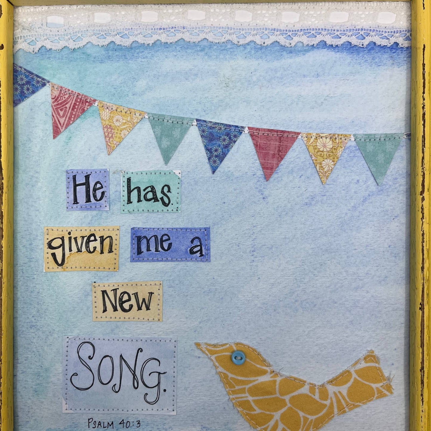 Original Mixed Media Wall Art Psalm 40:3 Bird Elisabeth Forman 10.5 x 12.5" TI4