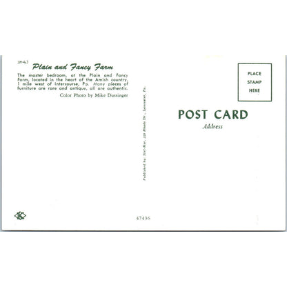 Plain and Fancy Farm Master Bedroom Intercourse PA Original Postcard PB5