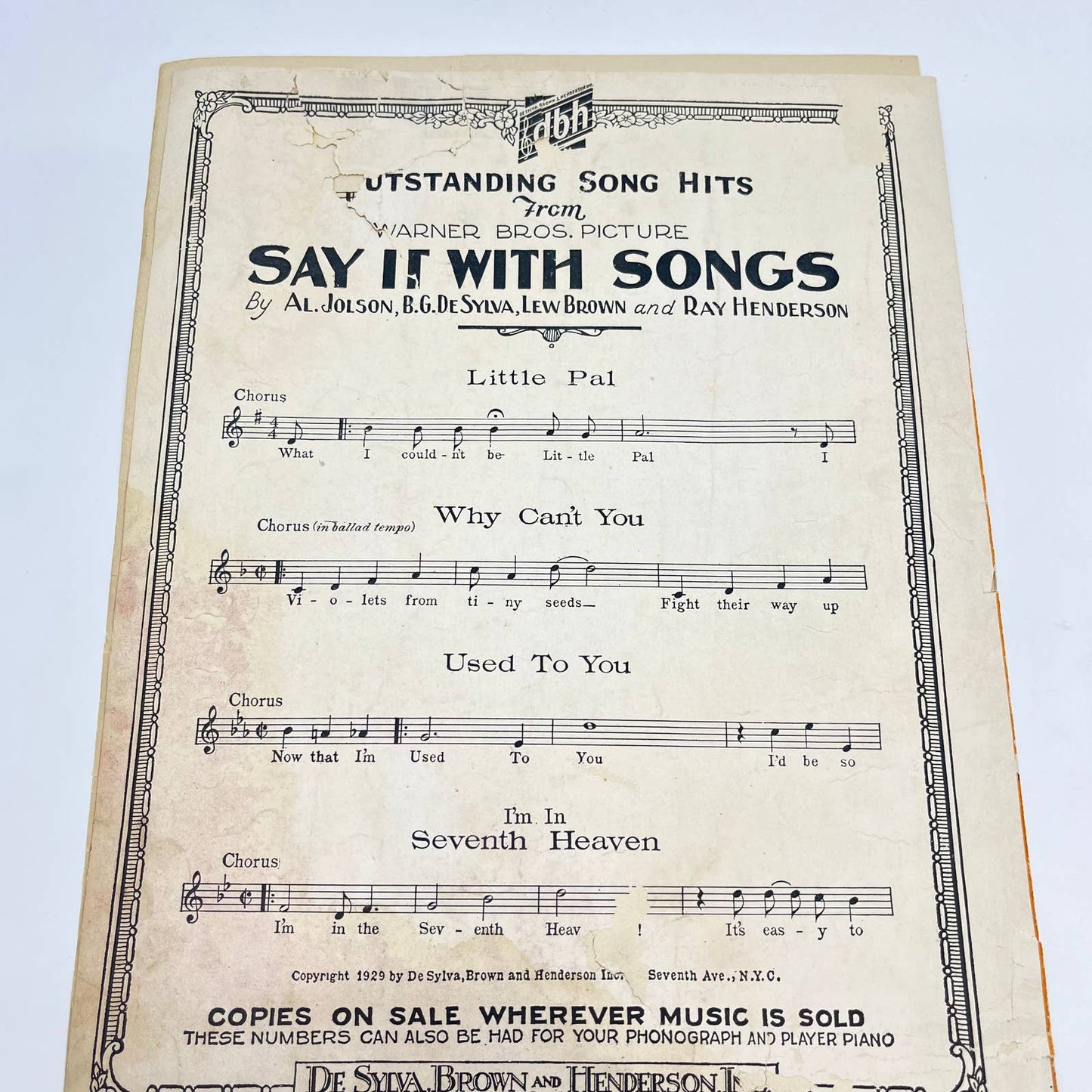 1929 Al Jolson Davey Lee Say it with Songs Little Pal Sheet Music