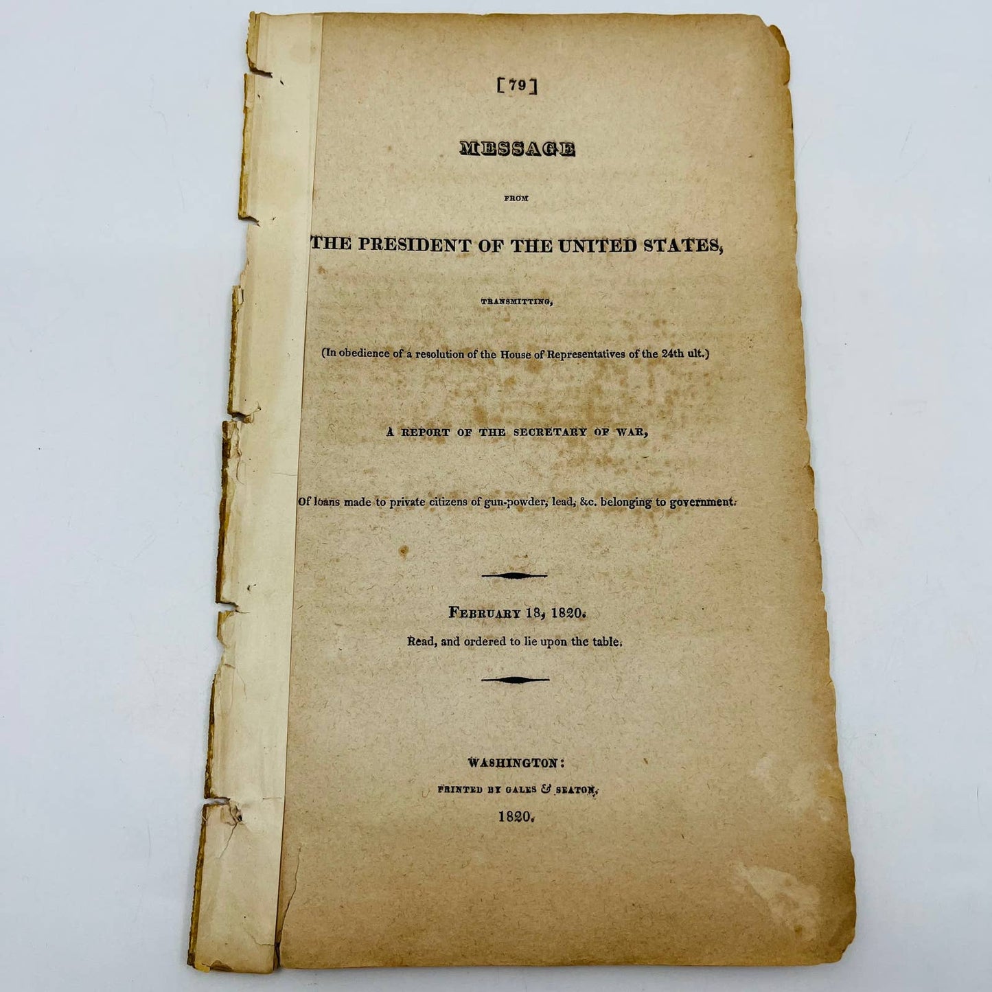 RARE 1820 Report of the Secretary of War Memo John C Calhoun James Monroe EA1