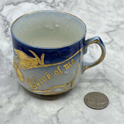 Antique 1890s German Flow Blue "Think of Me" Cup Forget Me Not TD6-5