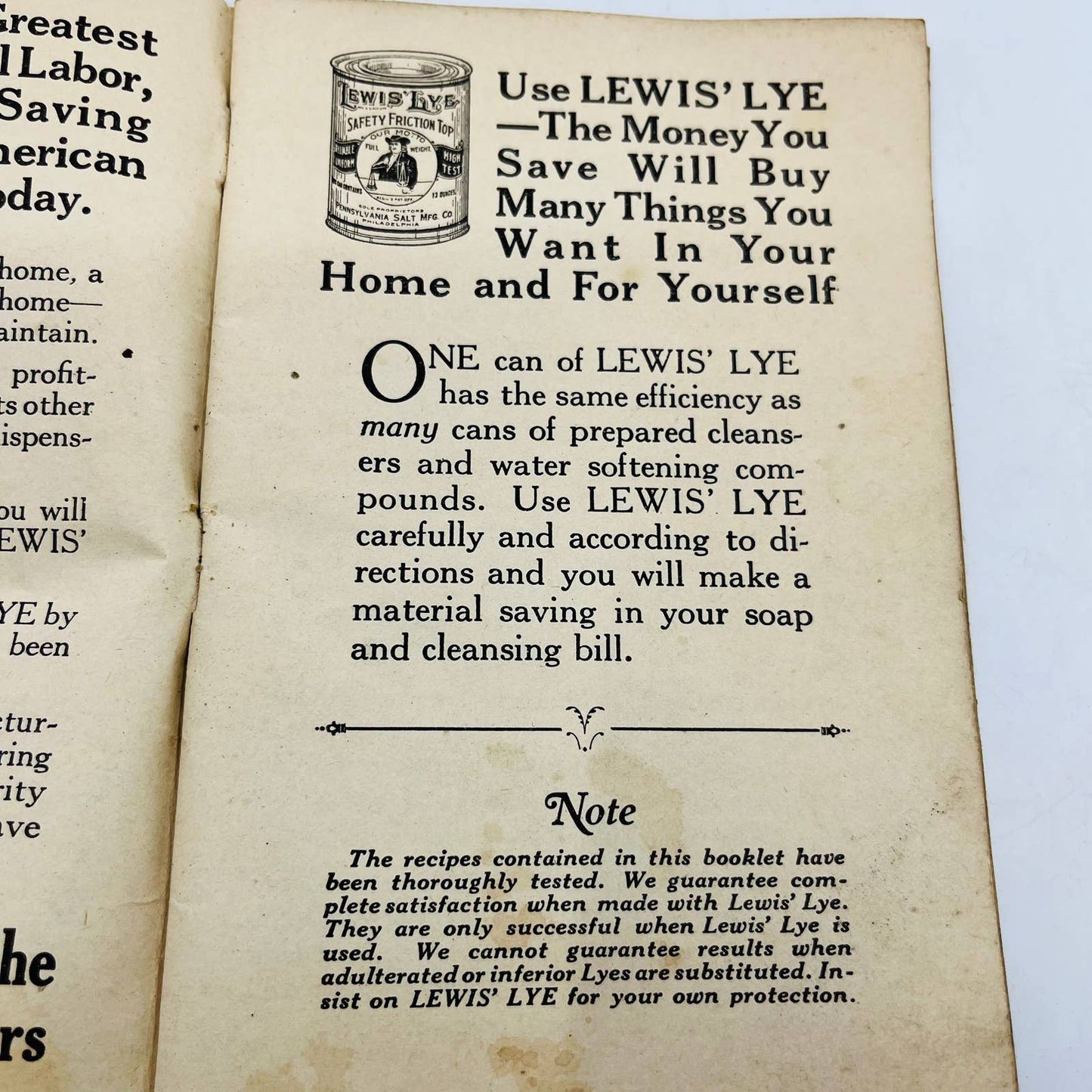 1930 Promotional Booklet The Truth About A Lye - Lewis’ Lye Pennsylvania Salt C8