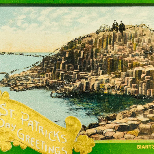 1910s St. Patrick’s Day Post Card Giant’s Causeway Honeycomb Mica Embossed PA3