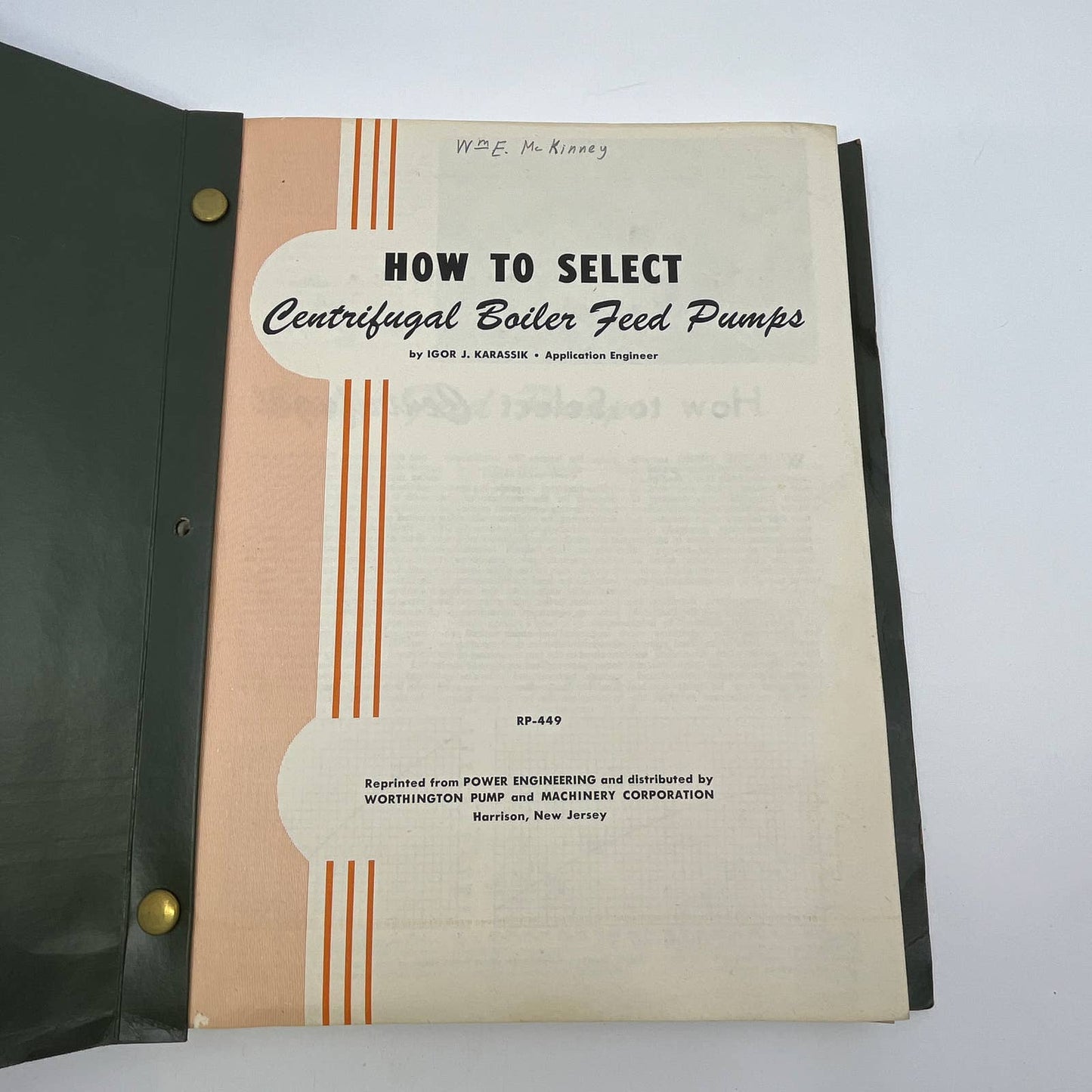 1950s Worthington Pump and Machinery Corporation Binder of Manuals TH3