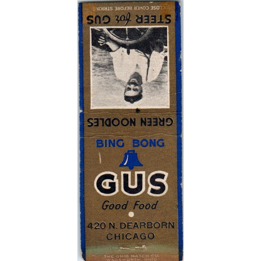 Bing Bong Gus Good Food Dearborn Chicago Advertising Matchbook Cover MM9-10