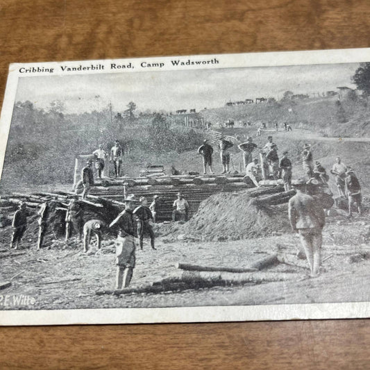 Antique 1918 RPPC Postcard WWI Cribbing Vanderbilt Road Camp Wadsworth PA1