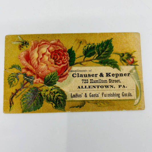 1880s Victorian Trade Card Allentown PA Clauser & Kepner 723 Hamilton St AA2