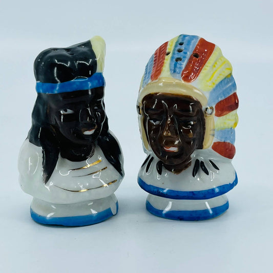 VTG 1950s Indian Native American Chief Man and Woman Salt & Pepper 3” TB5