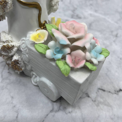 1950s Pink Porcelain Spaghetti Noodle White Poodle Bone China Flowers 5x6 TI8