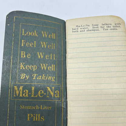 1920 Ma-Le-Na Advertising Memo Book Quack Medicine Constipation Kills TE1