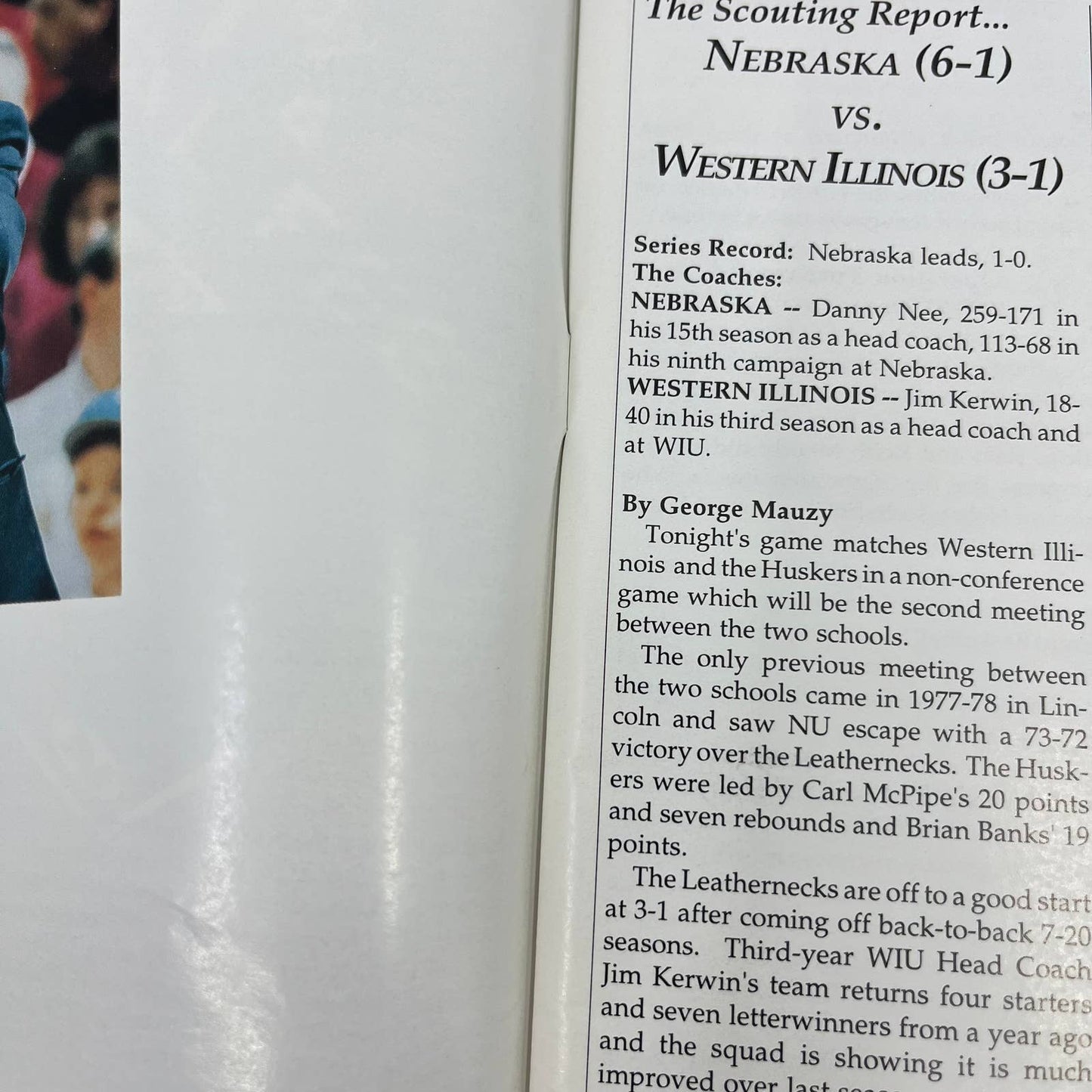 1995 Dec 17 Nebraska Cornhuskers vs. Western Illinois Basketball Program TH3