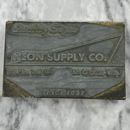 Vtg Printing Letterpress Printers Block Plate NEON SUPPLY CO La Crosse WI TJ5