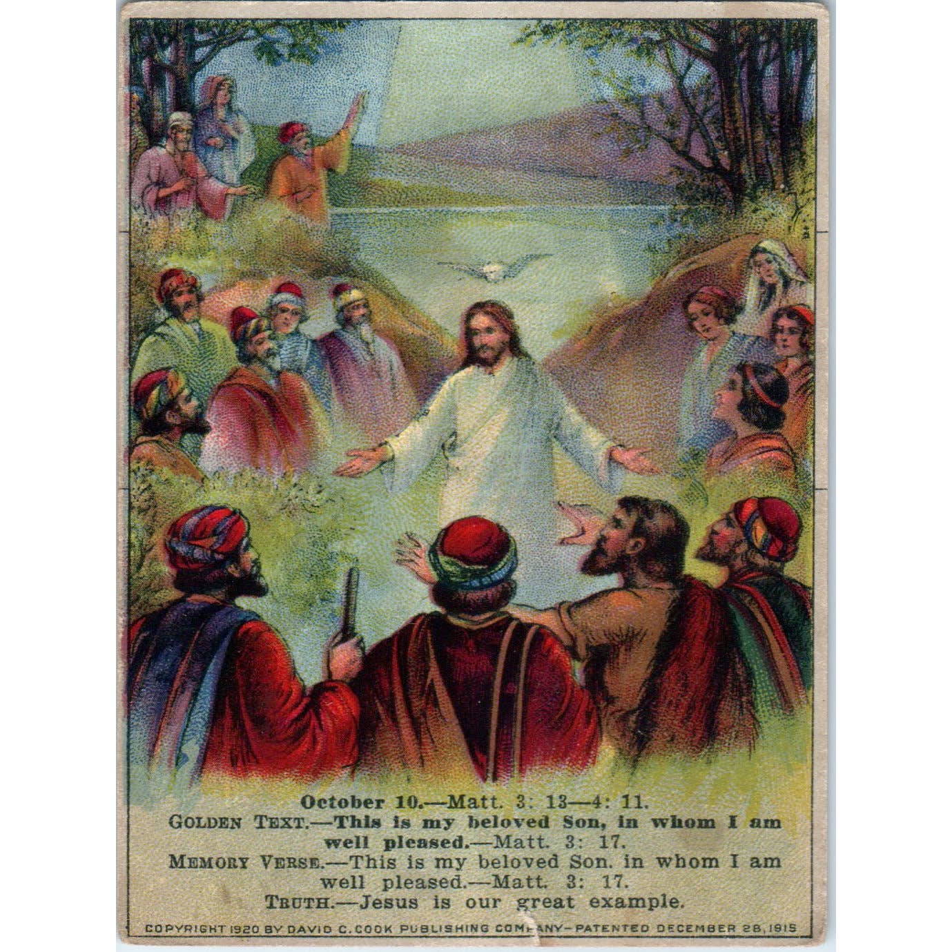 1920 Christian Lesson Picture Card Baptism and the Temptation of Jesus SE5