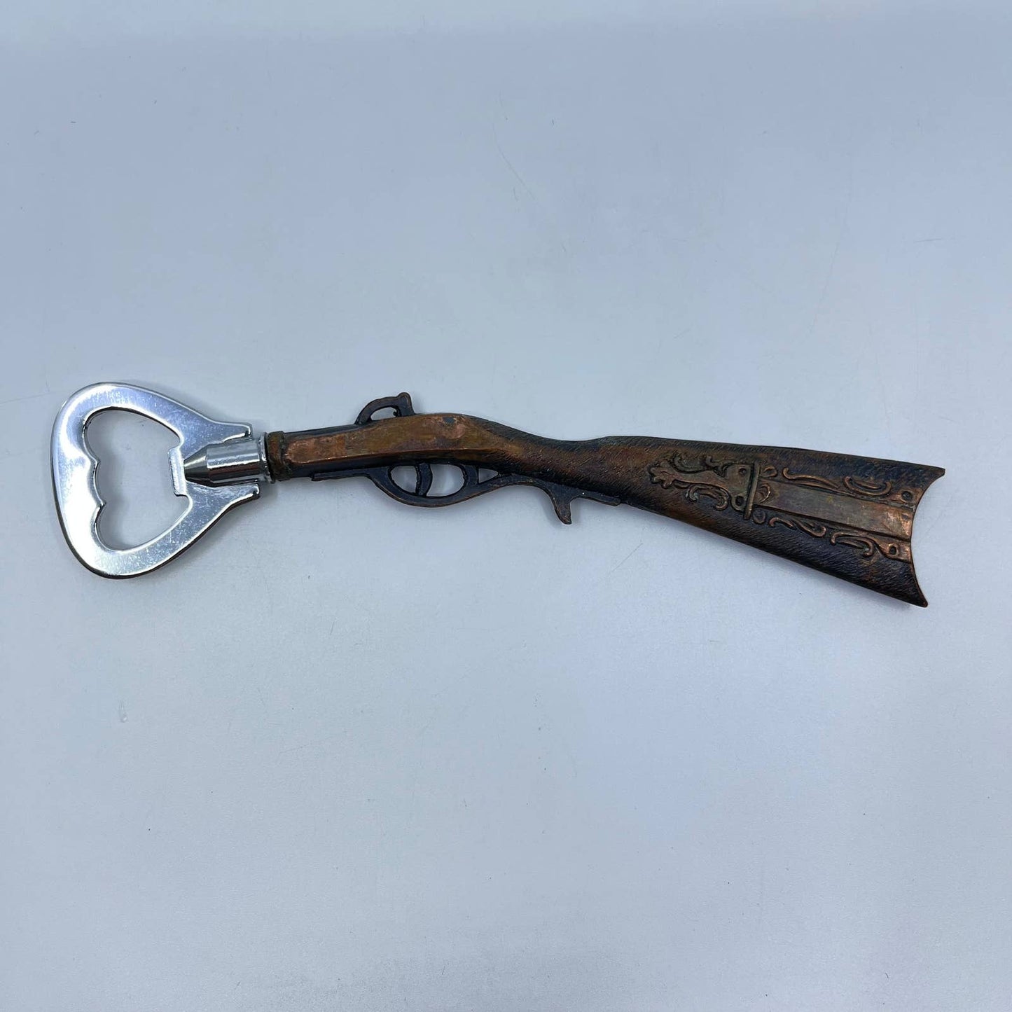 Vintage Shotgun Rifle Musket Handle Beer Bottle Opener Copper & Chrome Japan SD3