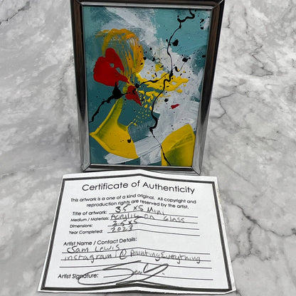 Framed Original Abstract Art Painting 3.5x5" Mini With COA TI6