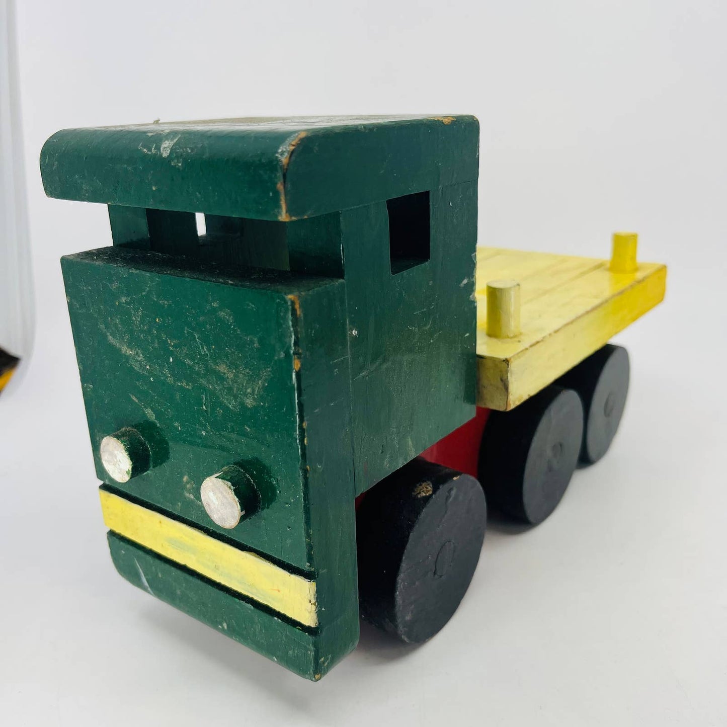 1960s Large Handmade Wooden Toy Semi Truck Tractor Trailer 11x7” TD9