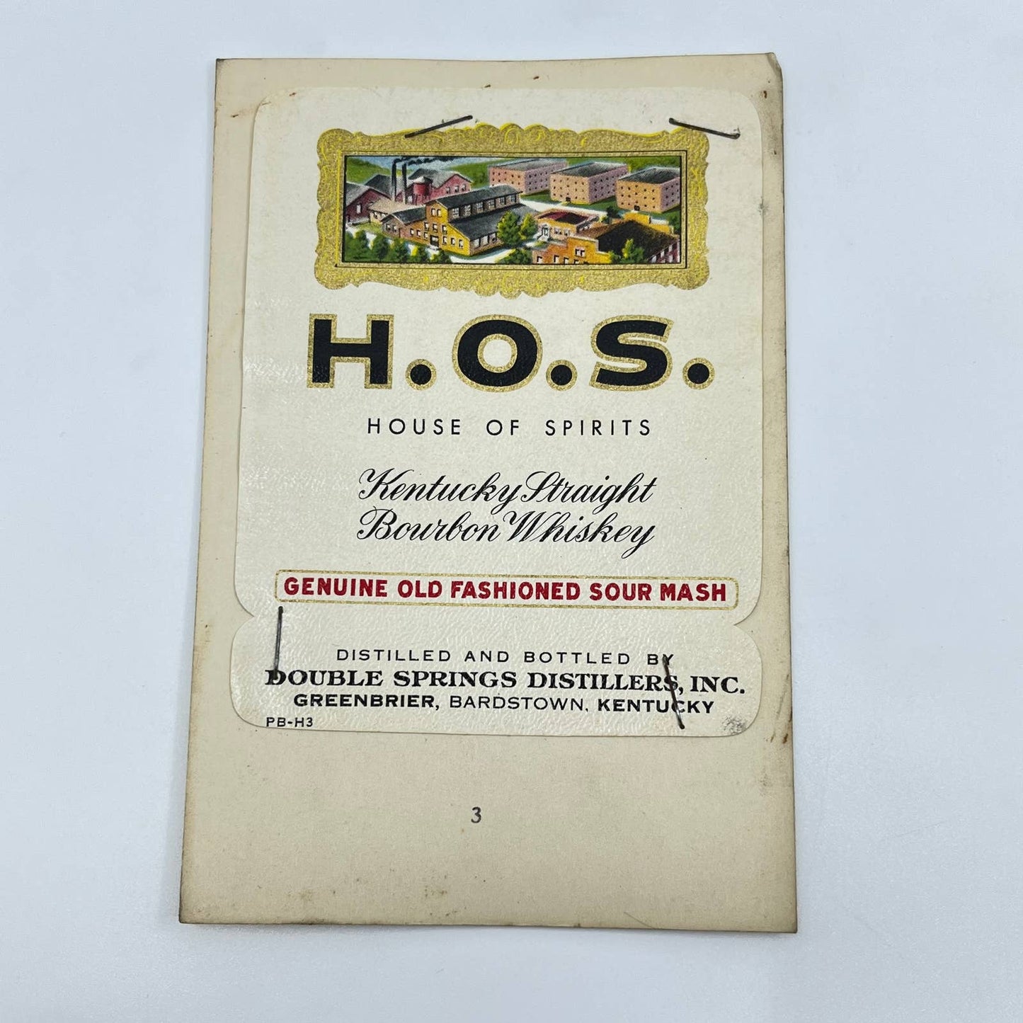 HOS House of Spirits Bourbon Whiskey Label Double Springs Greenbrier KY