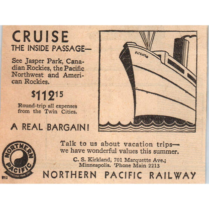 1935 Mpls Journal Newspaper Ad Northern Pacific Railway Cruise Packages FL5-6