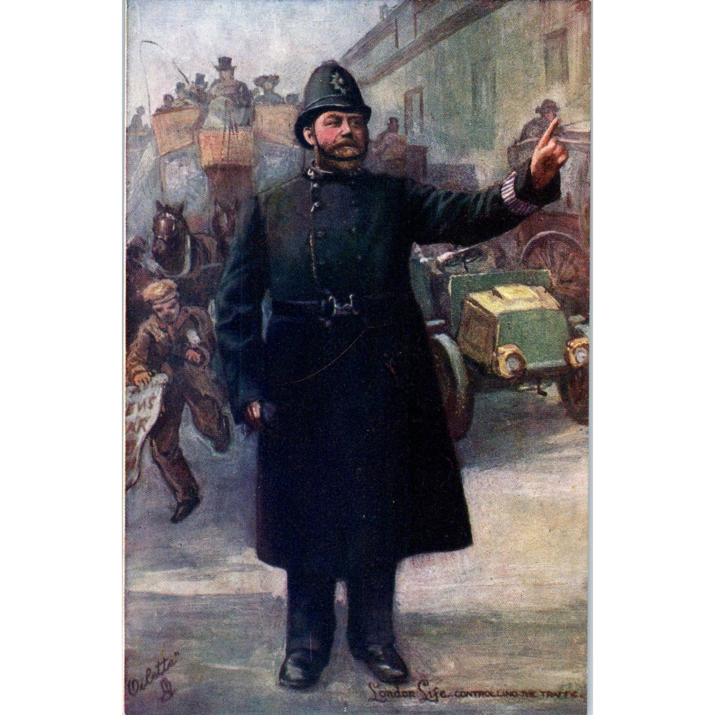 London Life Controlling Traffic Raphael Tuck Oilette Original Postcard TK1-21