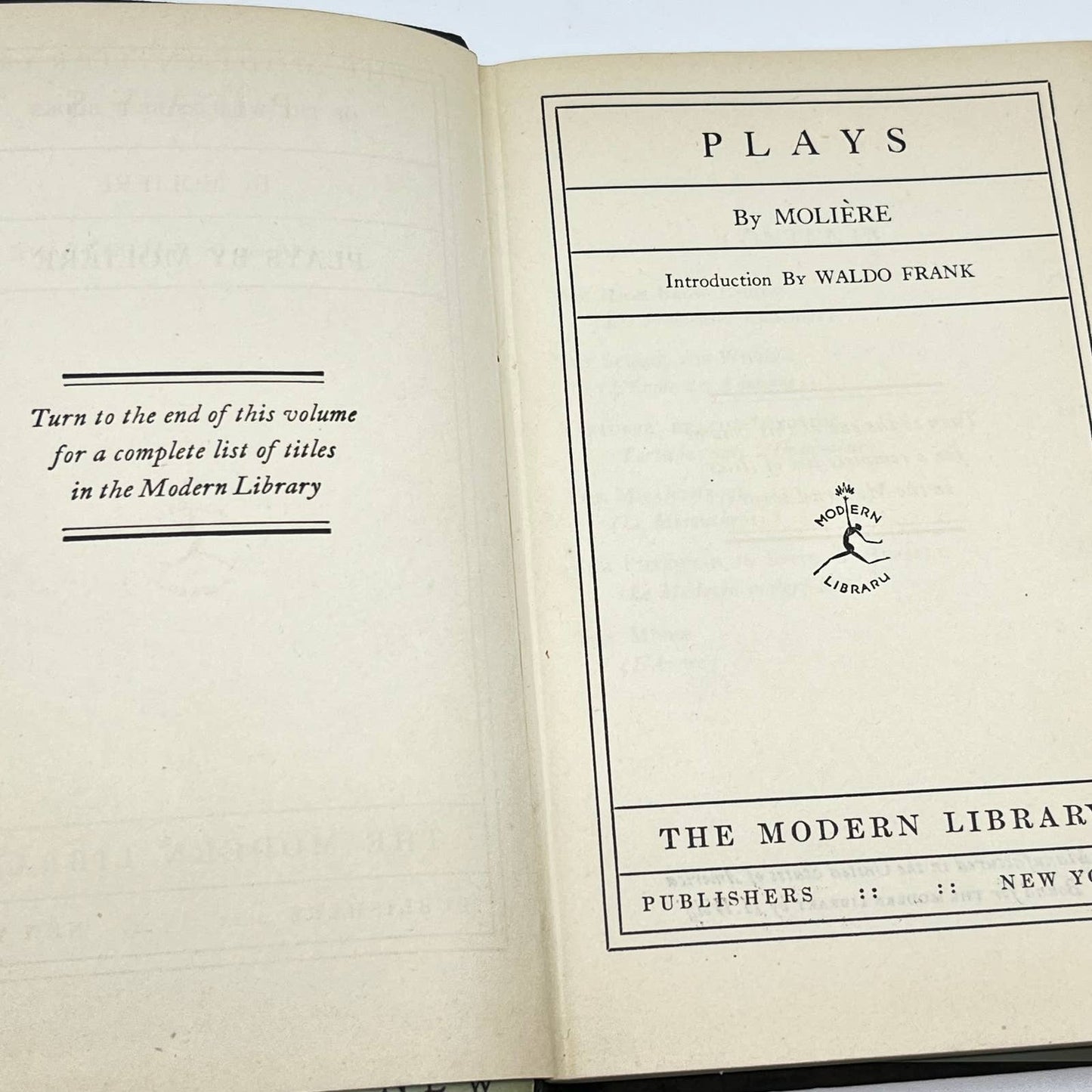 1920s Plays by Molière Modern Library Waldo Frank TF2