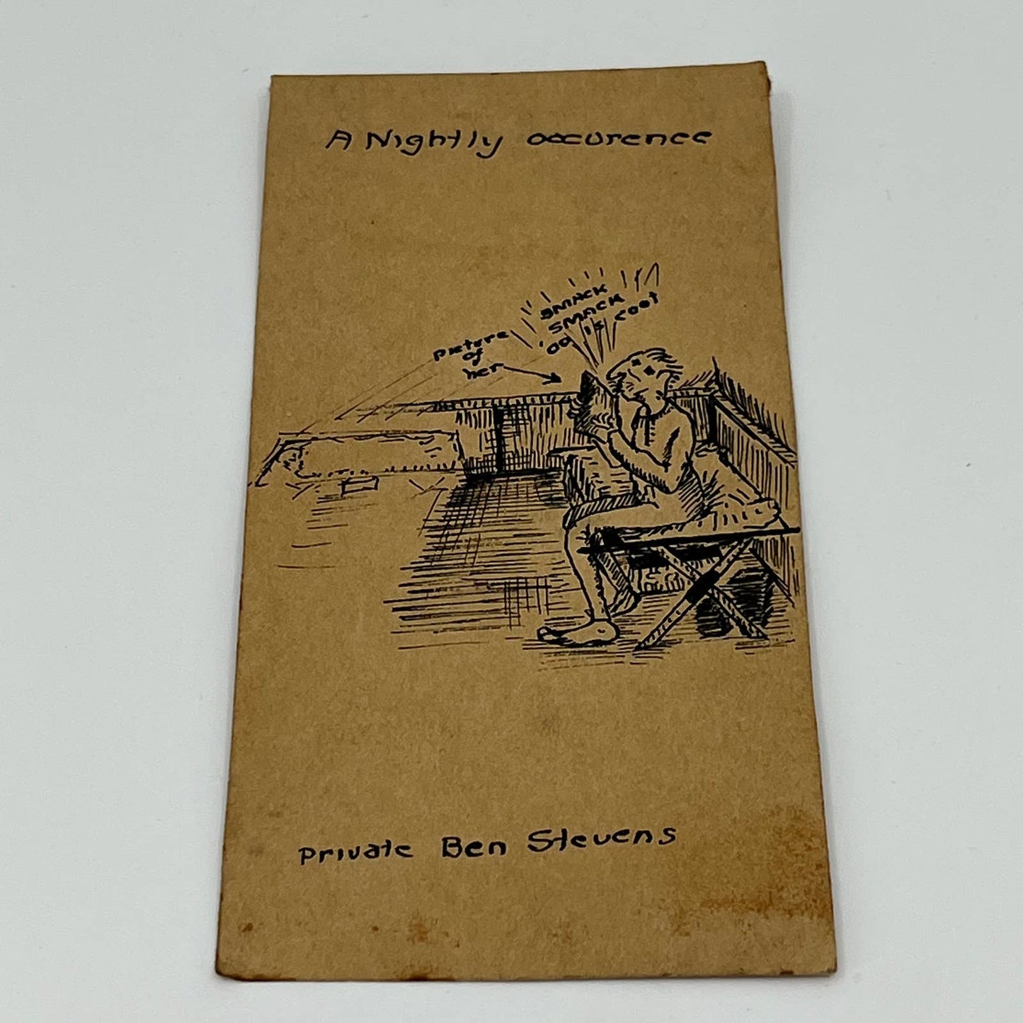 WWI Trench Art Ink Sketch Private Ben Stevens “A Nightly Occurance” 3 x 6” B6