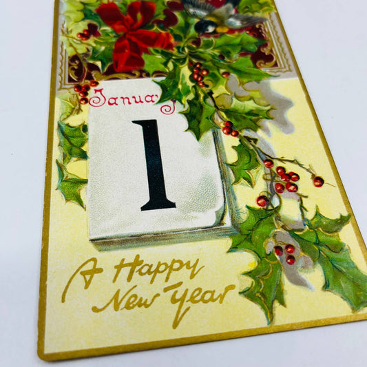 1910s Christmas New Year’s Post Card Raphael Tuck Red Flowers Gilt Embossed PA3