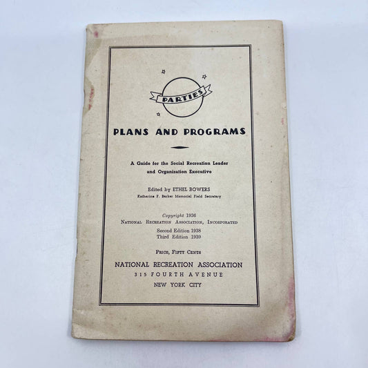 1936 Parties Plans & Programs Guide Book National Recreation Association TF9