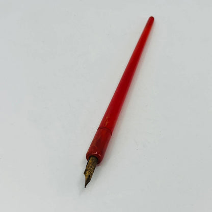 VTG Red and Orange Marbled Celluloid  Fountain Dip Pen w Regal 14k Plate Nib SE1