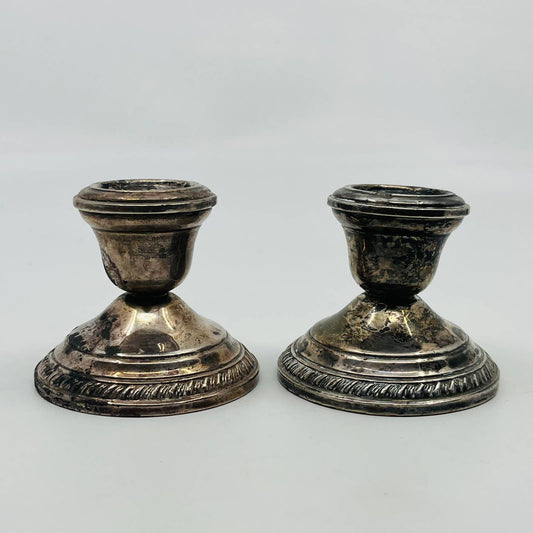 Vintage (Set of 2) Crown Sterling Silver Weighted Candle Stick Holders 312 TA9