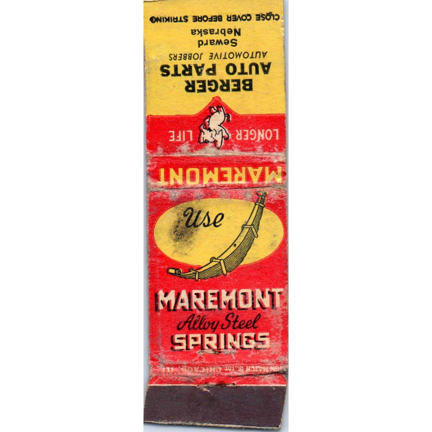 Berger Auto Parts Maremont Springs Seward NE Advertising Matchbook Cover SA1-M1