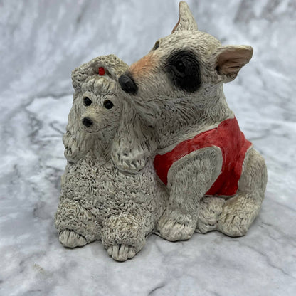 Vtg United Designs Dog Couple SC-267 Stone Critters Poodle Bull Terrier 3x4 TJ1