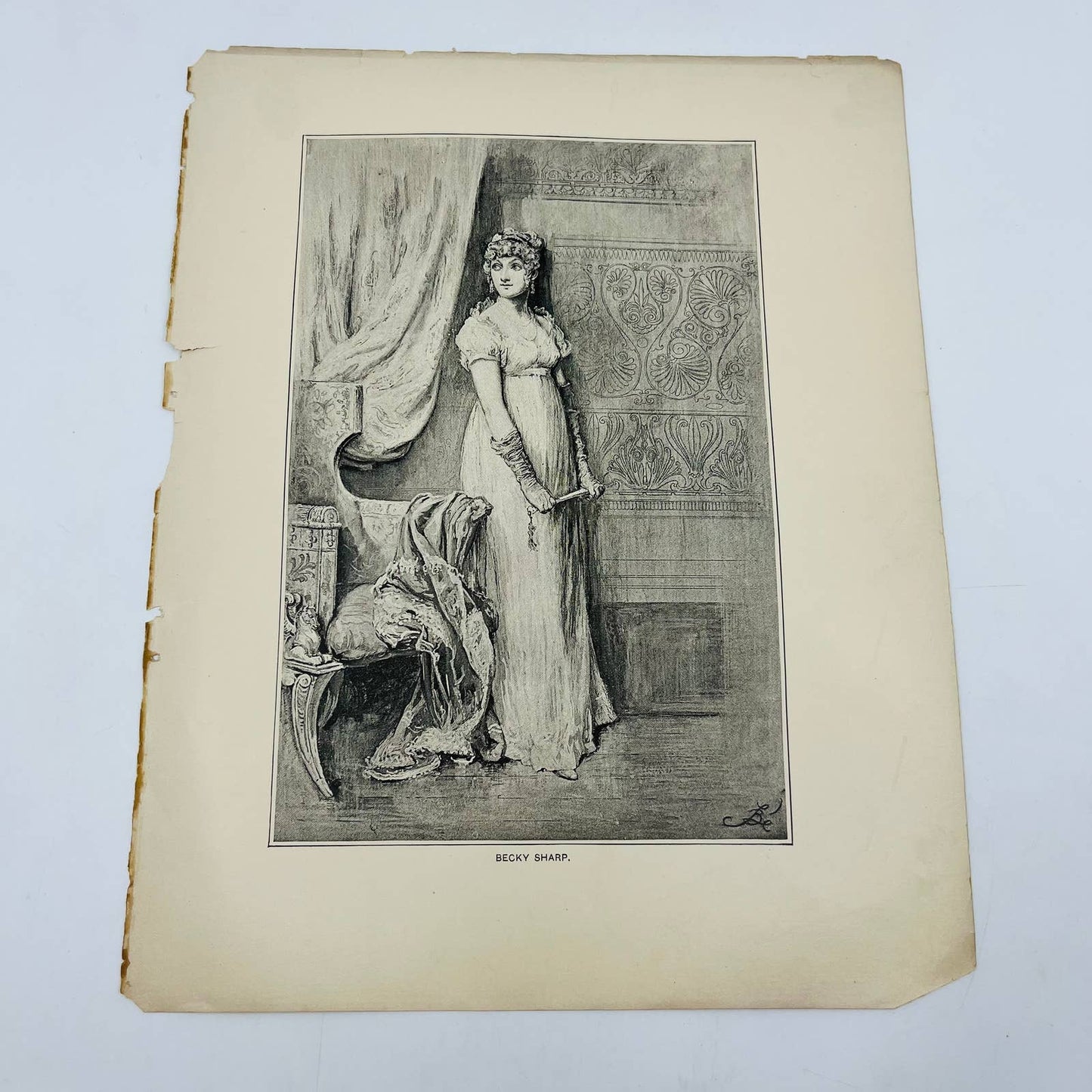 1880s Victorian Art Print Engraving Thackeray Vanity Fair BECKY SHARP