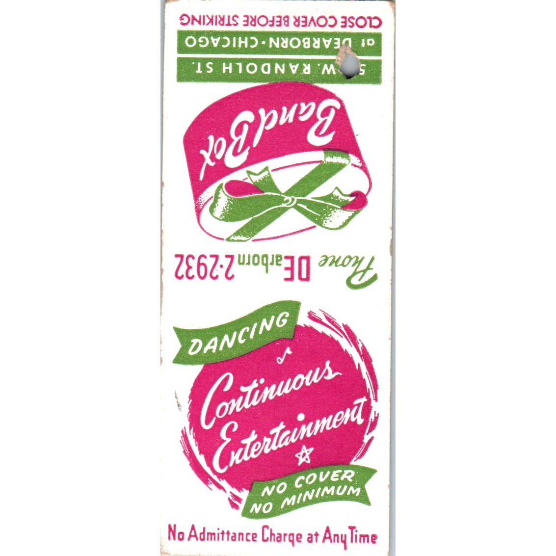 Band Box Dancing & Entertainment Chicago Advertising Matchbook Cover SA1-M2