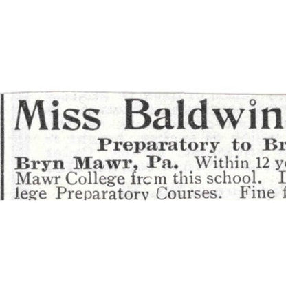 Miss Baldwin's Preparatory School Bryn Mawr College PA - 1903 Ad AK5-S29