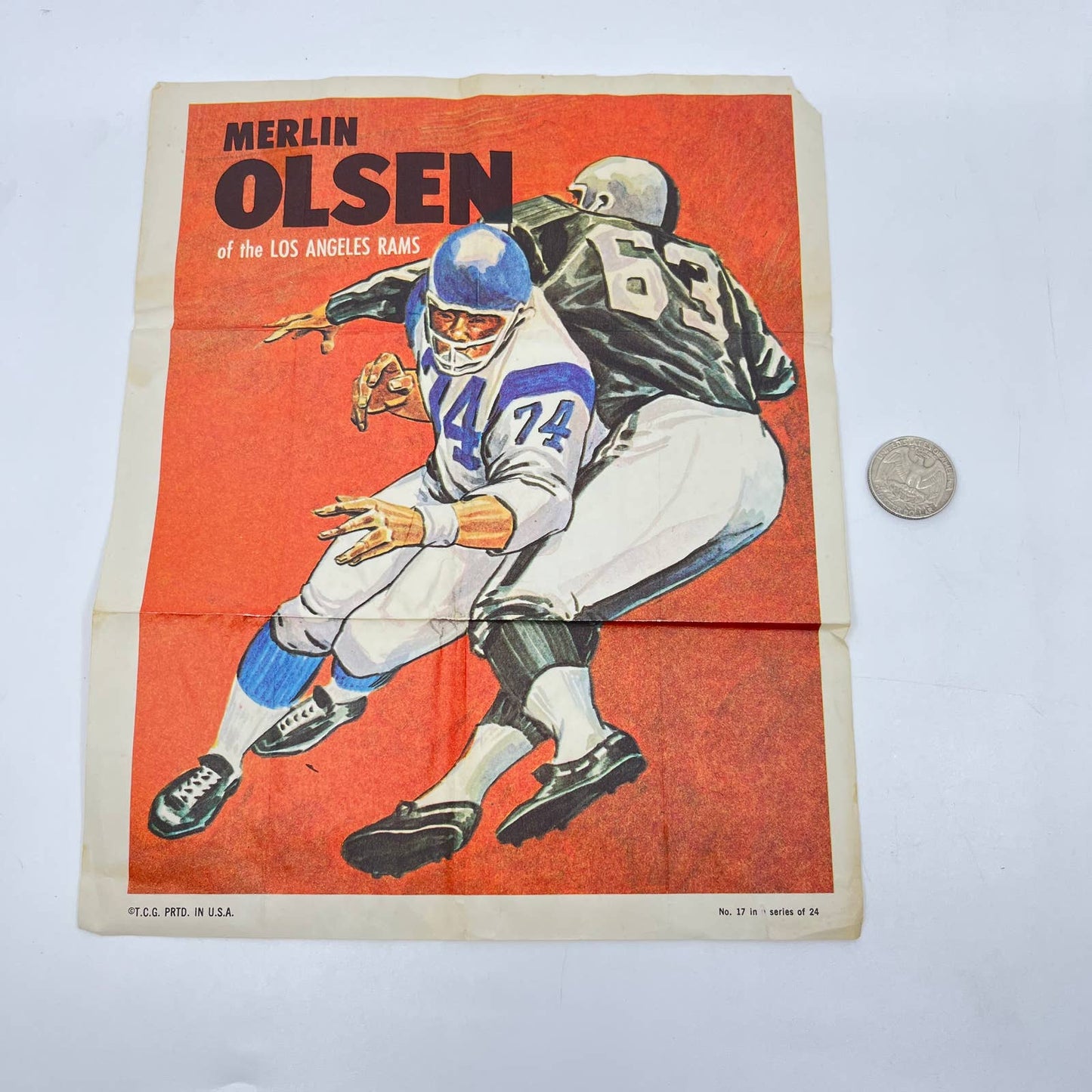 1970 Topps Football Pinup Poster 8X10- Merlin Olsen- Los Angeles Rams- #17 AA7