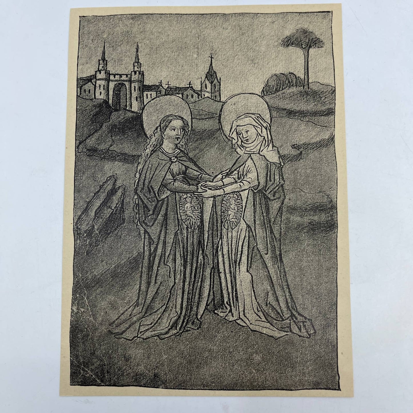 Original 1892 Ludwig Rosenthal Engraving The Visitation Mary Meets Elizabeth AC8