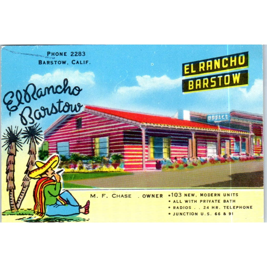 El Rancho Barstow M.F. Chase Barstow California Original Business Card P2-4