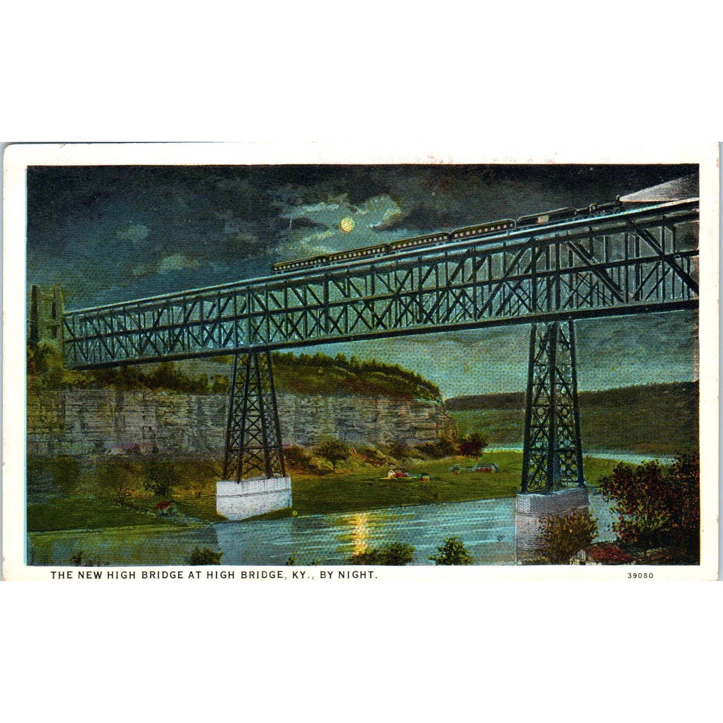 The New High Bridge at High Bridge KY At Night 1941 - Original Postcard TJ9-P2