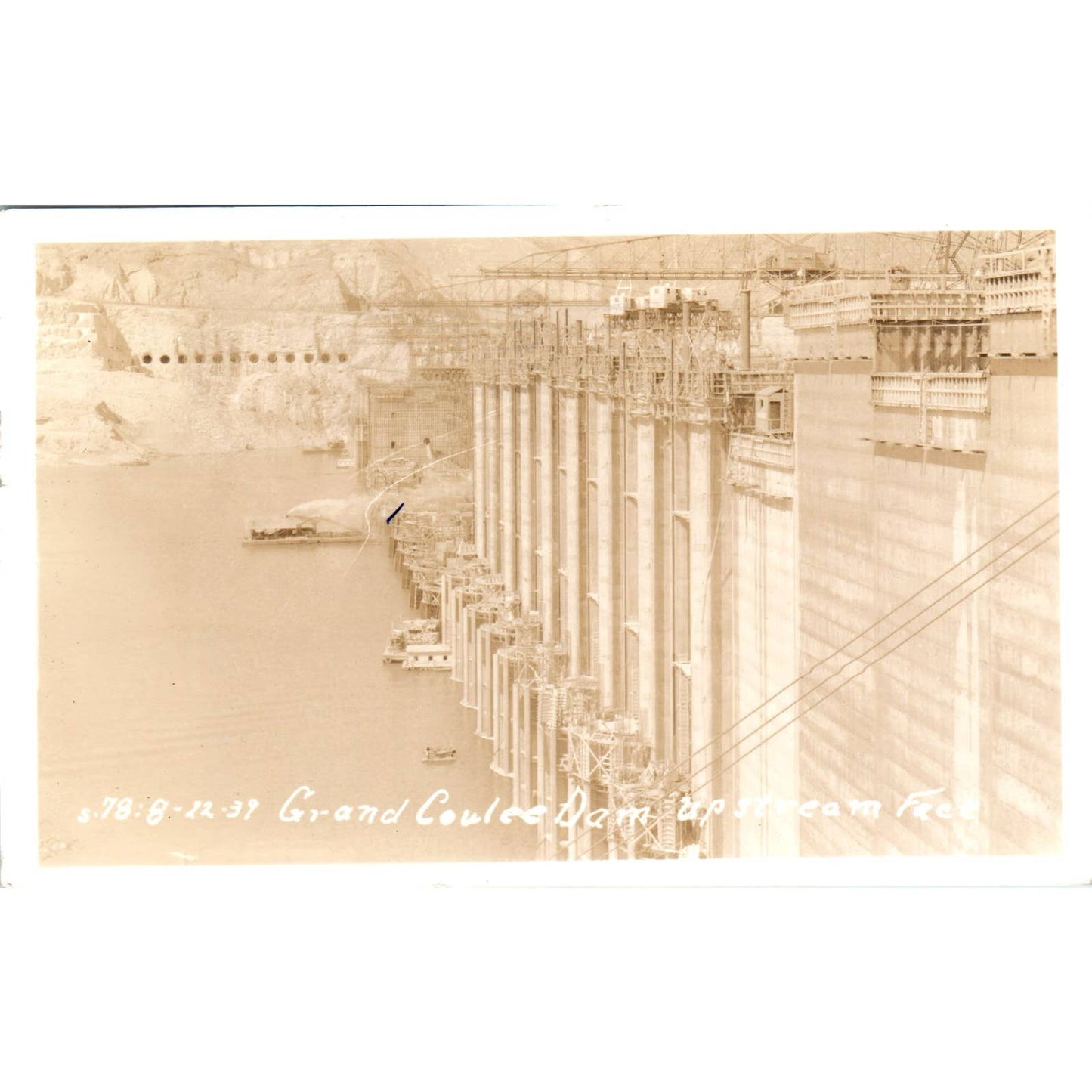 Vintage Postcard Upstream Face At Grand Coulee Dam Washington TD9-W2