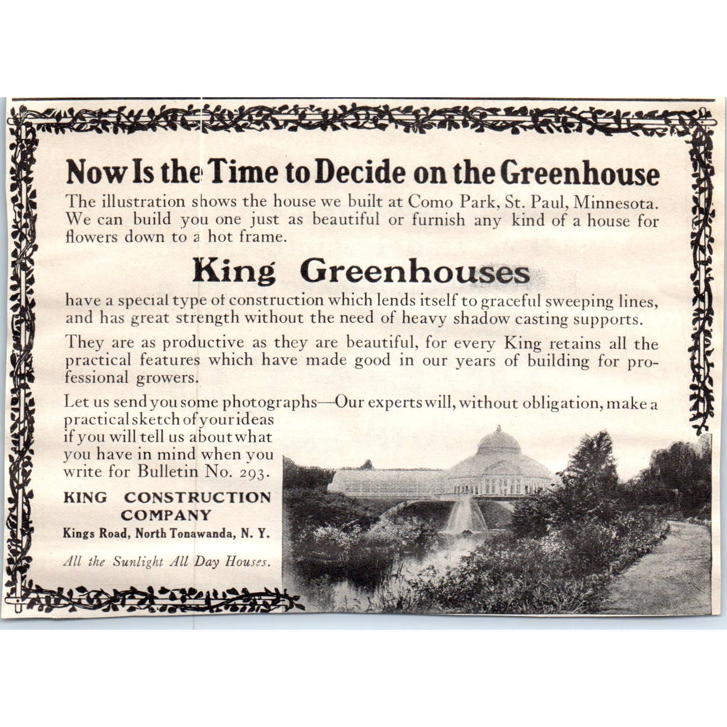 c1920 Harper's Magazine Ad - King Greenhouses North Tonawanda NY EA3