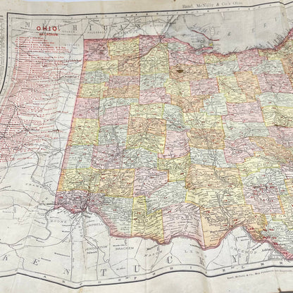 1902 Rand-Mcnally Vest Pocket Map Of OHIO All Cities Tinted Engraving SD3