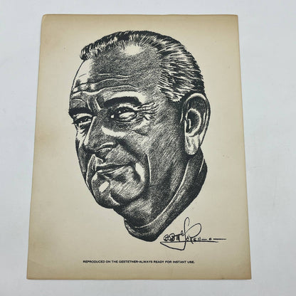Vintage President Lyndon B. Johnson Portrait Sketch Print 8.5x11 AB7